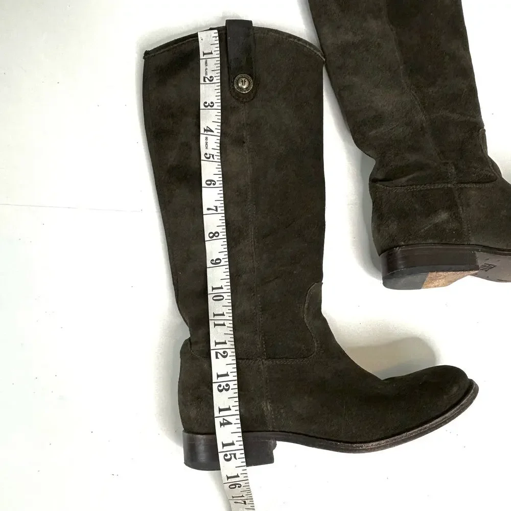 Frye Melissa Button Green, Fatigue Suede Tall Riding Boots 6
